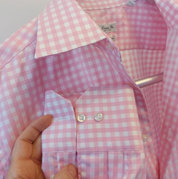Linea In of Italy, Men's Pink Box Check Cotton Dress Shirt - Picture 2 of 5